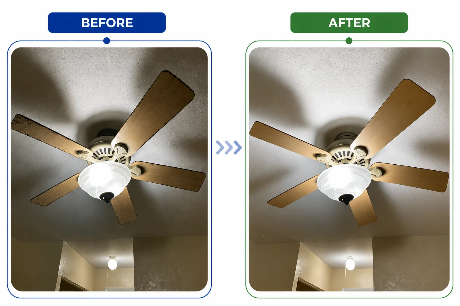 Before and after ceiling fan cleaning
