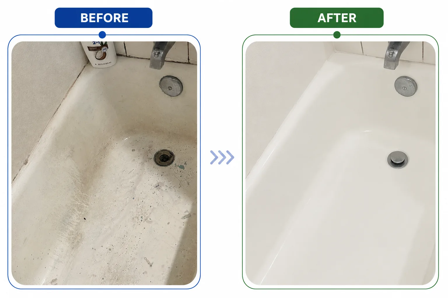 Before and after bathtub cleaning
