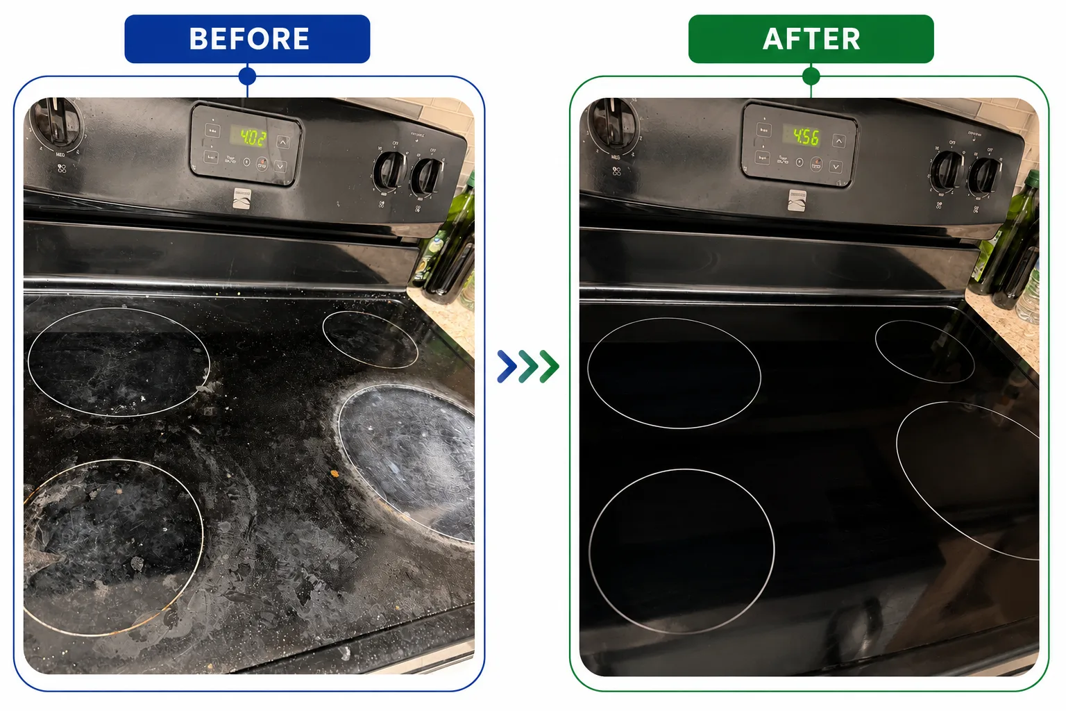 Before and after stovetop cleaning